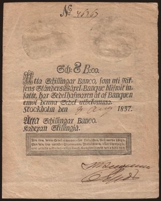 8 schillingar, 1837