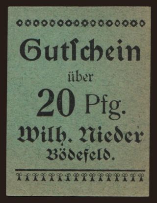 Bödefeld/  Wilh. Nieder, 20 Pfennig, 191?