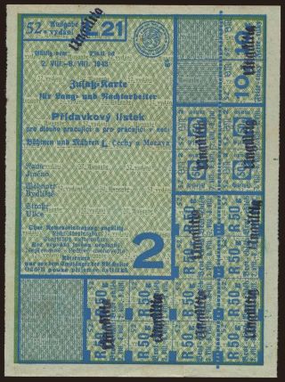 Zusatz-Karte für Land- und Nachtarbeiter - Přídavkový lístek pro dlouho pracujicí a pro pracujíci v noci, 1943