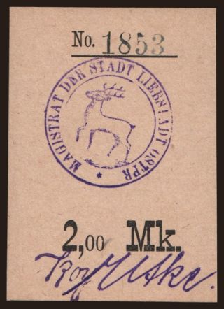 Liebstadt/ Stadt, 2 Mark, 1914