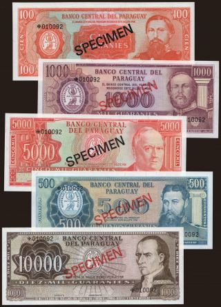 100 - 10.000 guaranies, 1952(72), SPECIMEN