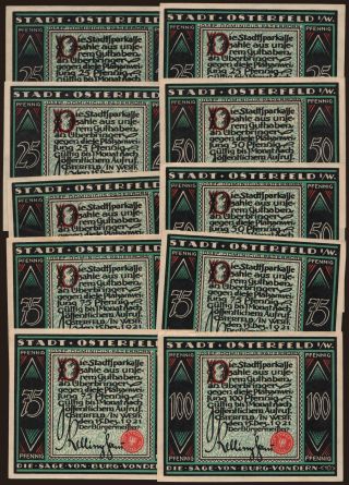 Osterfeld, 10x 25 Pfennig - 100 Pfennig, 1921