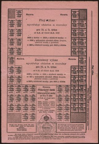 Mähren - Morava, Ausweis über den Verbrauch von Brot un Mehl - Výkaz spotřeby chleba a mouky, 1916