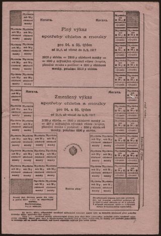 Mähren - Morava, Ausweis über den Verbrauch von Brot un Mehl - Výkaz spotřeby chleba a mouky, 1917
