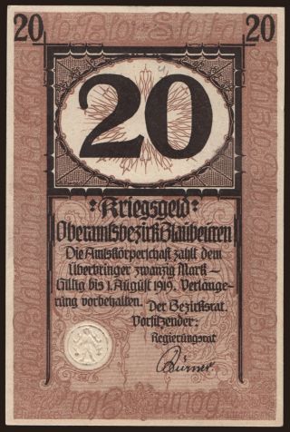 Blaubaren/ Amtskörperschaft, 20 Mark, 1919