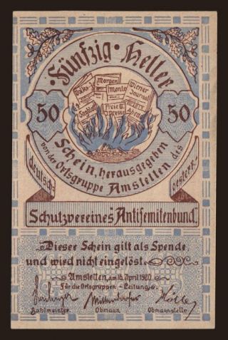 Amstetten/ Antisemitenbund, 50 Heller, 1920