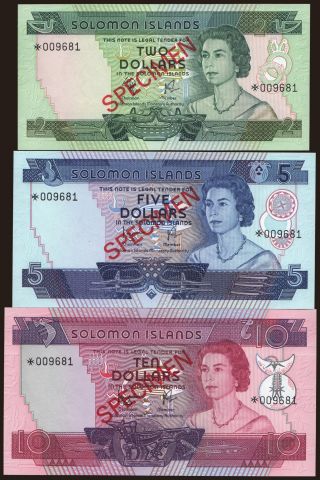 2, 5, 10 dollars, 1979, SPECIMEN