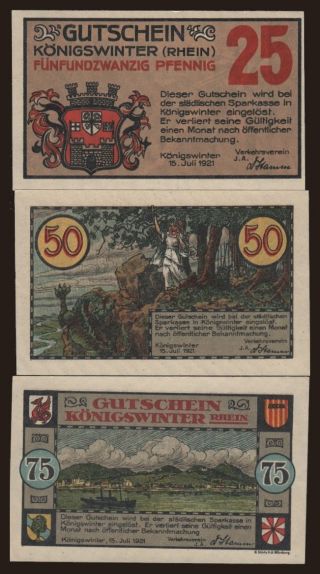 Königswinter, 25 - 75 Pfennig, 1921