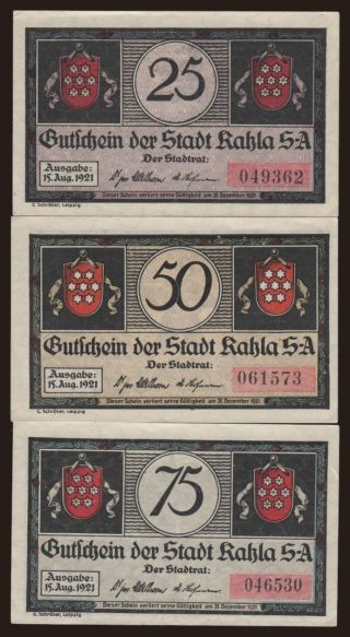 Kahla, 25 - 75 Pfennig, 1921