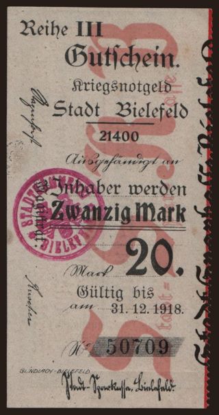Bielefeld/ Stadt, 20 Mark, 1918