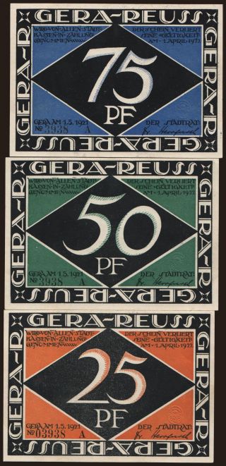 Gera-Reuss, 3x 25 - 75 Pfennig, 1921