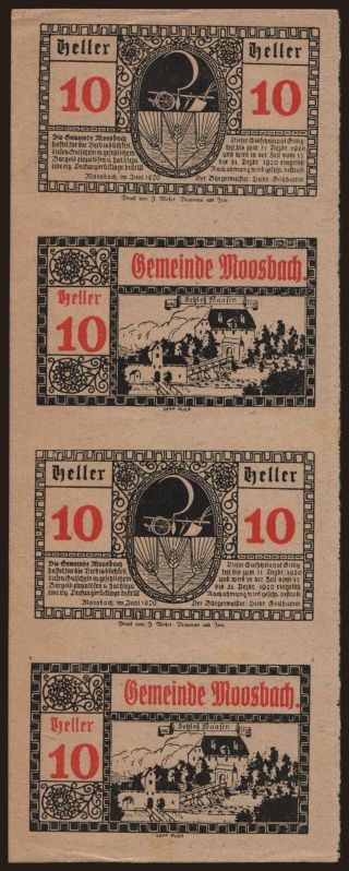 Moosbach, 4x 10 Heller, 1920
