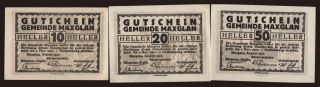 Maxglan, 10, 20, 50 Heller, 1920