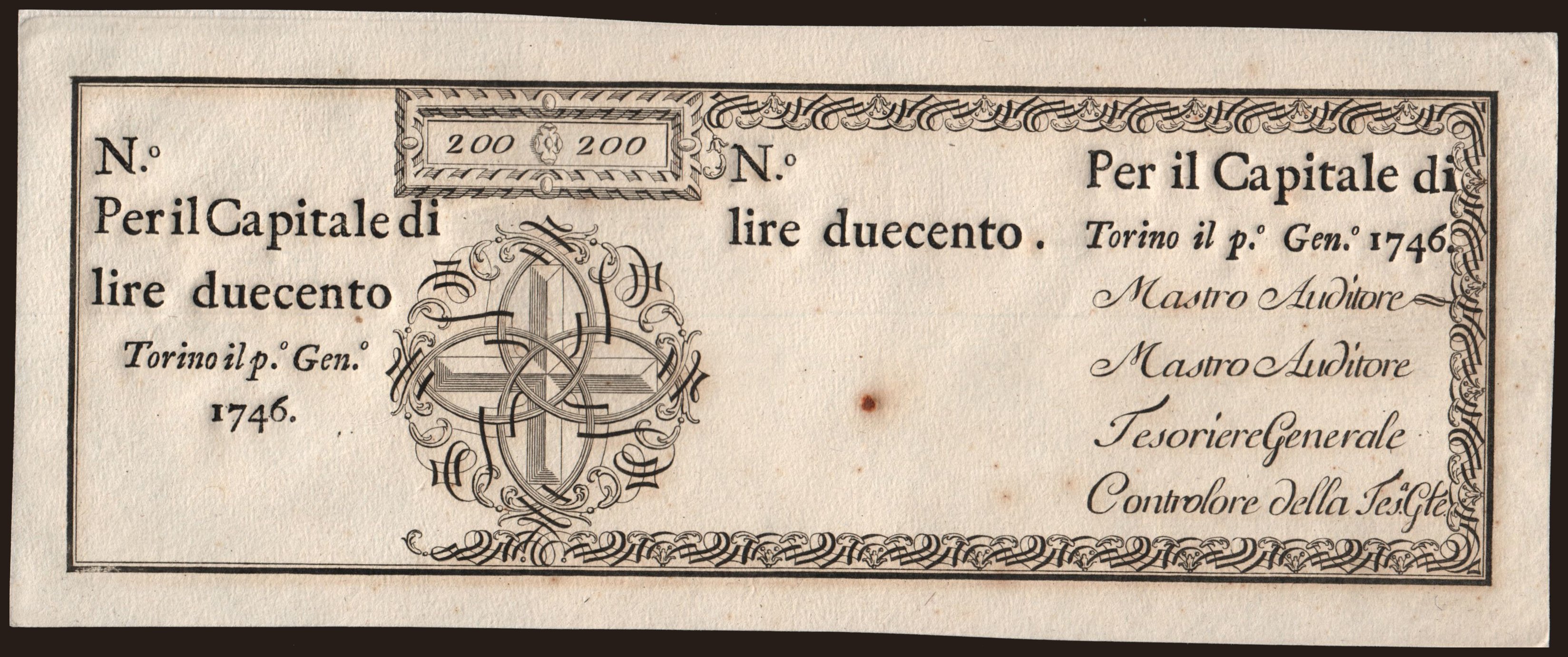 Torino, 200 lire, 1746