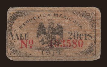 Gobierno Provisional de Mexico, 20 centavos, 1914