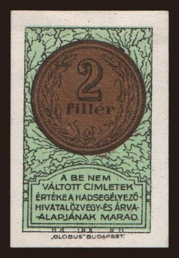 Budapest/ Hadsegélyező Hivatal, 2 fillér, 1916