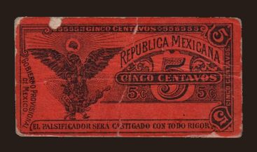 Gobierno Provisional de Mexico, 5 centavos, 1914