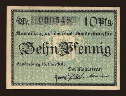 Sonderborg/ Stadt, 10 Pfennig, 1917
