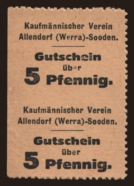 Allendorf-Sooden/ Kaufmänischer Verein, 5+5 Pfennig, 1920