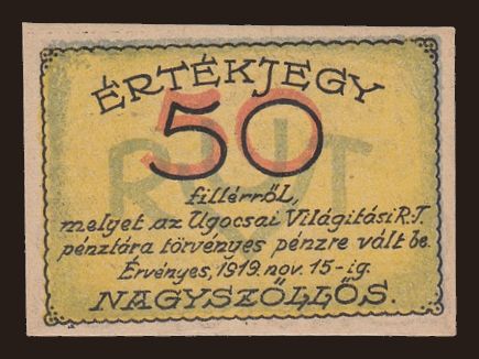Nagyszőllős / Velká Sevljuš, 50 fillér, 1919