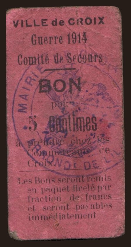 Croix, 5 centimes, 1914