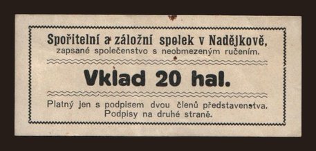 Nadějkov/ Spořitelní a záložní spolek, 20 hal., 1914