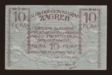 Zagreb, 10 filira, 1919