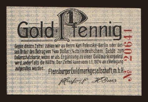 Flensburg/ Flensburger Goldmarkgesellschaft, 1 Goldpfennig, 1923