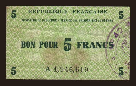 Ministere de la Guerre, 5 francs, 1945