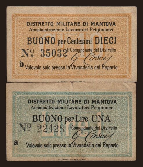 Mantova, 10 centesimi, 1 lira, 191?