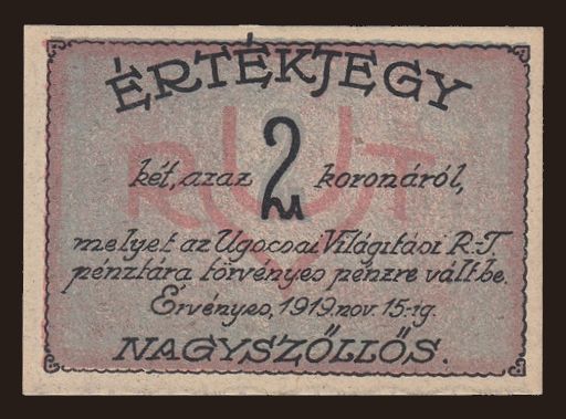 Nagyszőllős / Velká Sevljuš, 2 korona, 1919