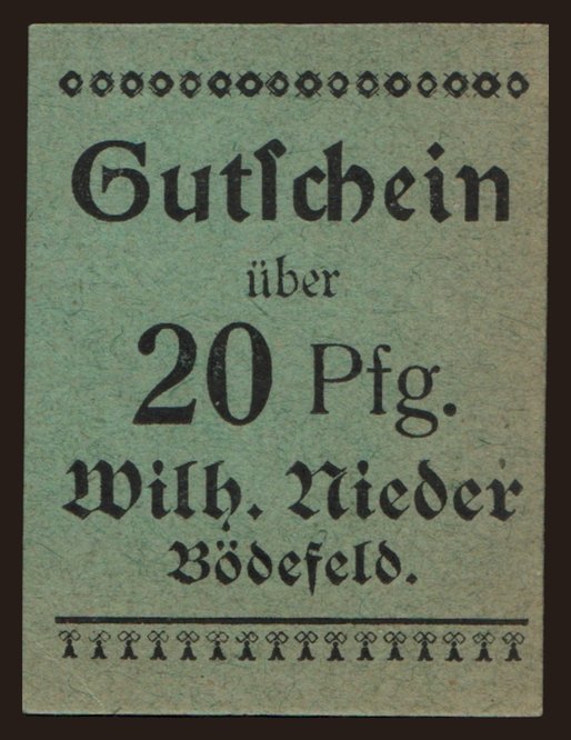 Bödefeld/  Wilh. Nieder, 20 Pfennig, 191?