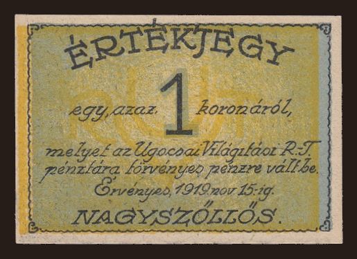 Nagyszőllős / Velká Sevljuš, 1 korona, 1919