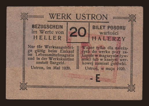 Ustron, 20 halerzy, 1920