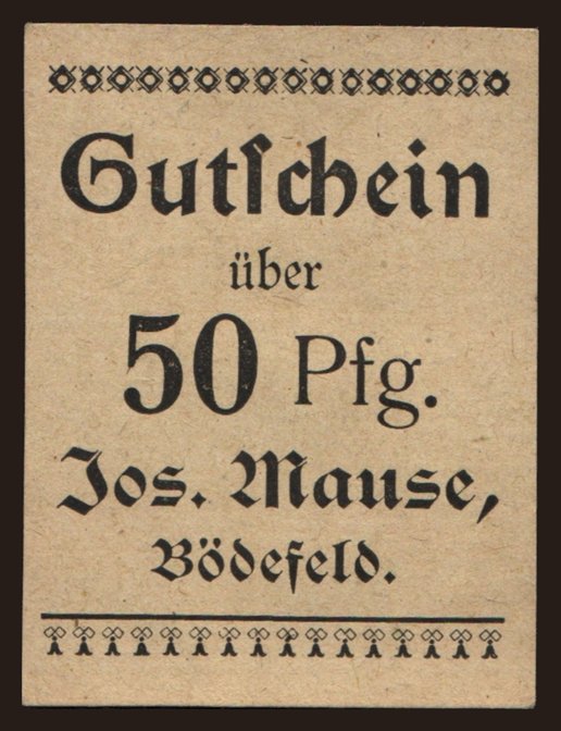 Bödefeld/  Jos. Mause, 50 Pfennig, 191?