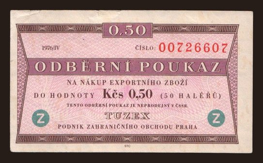 Tuzex, 0.50 korun, 1976, Z