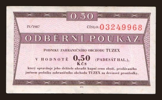 Tuzex, 0.50 korun, 1987