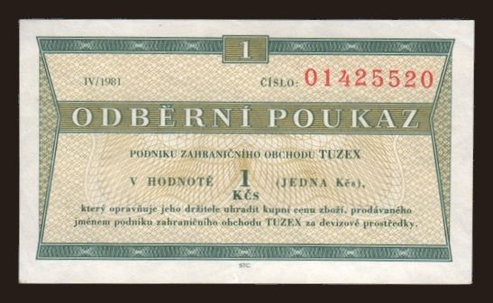 Tuzex, 1 koruna, 1981