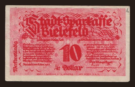 Bielefeld, 10 Goldpfennig, 1923