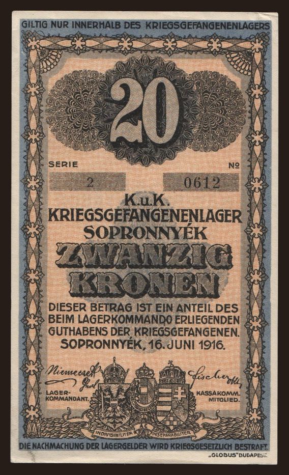 Sopronnyék, 20 kronen, 1916