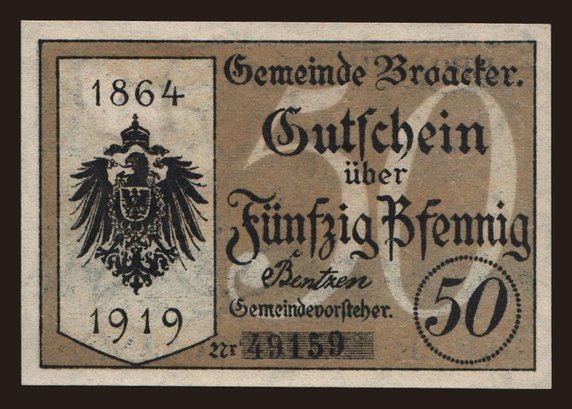 Broager/ Gemeinde, 50 Pfennig, 1919