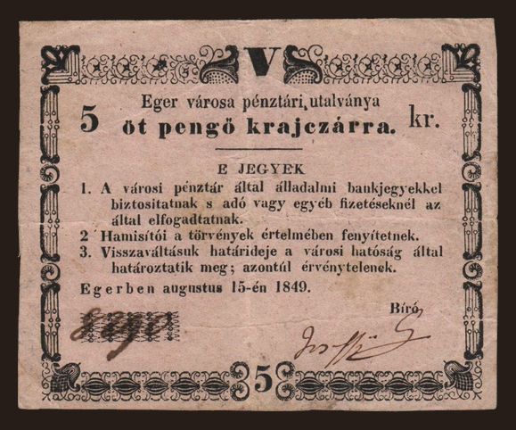 Eger, 5 krajczár, 1849