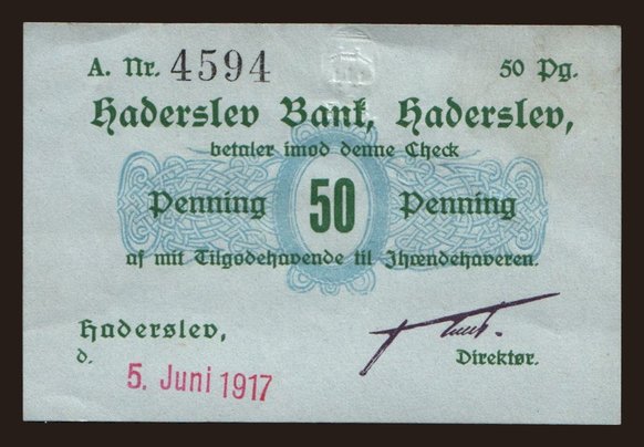 Haderslev/ Haderslev Bank, 50 Pfennig, 1917