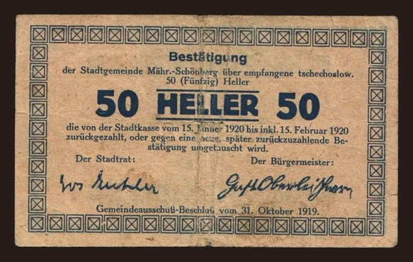 Mährische Schönberg, 50 Heller, 1919