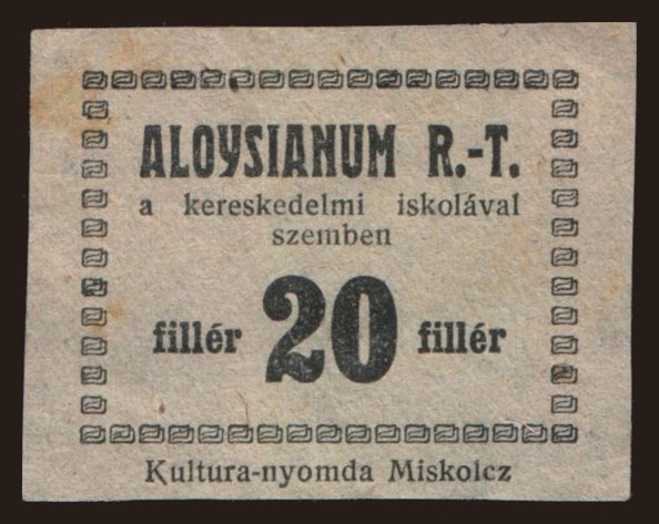 Miskolc/ Aloysianum R.T., 20 fillér, 1919