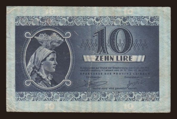 Laibach, 10 lire, 1944