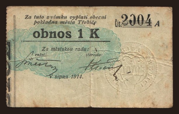 Třebíč, 1 koruna, 1914