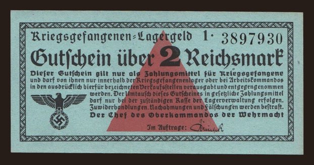 Lagergeld, 2 Reichsmark, 1939