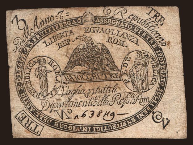 Repubblica Romana, 3 baiocchi, 1798