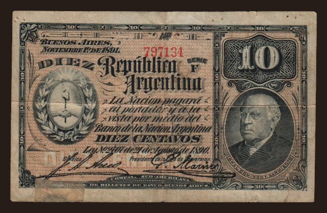 10 centavos, 1891